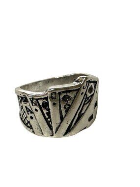 Chunky Playing Card Themed Ring Silver Tone Chunky Size 7.5" Casino Gamer